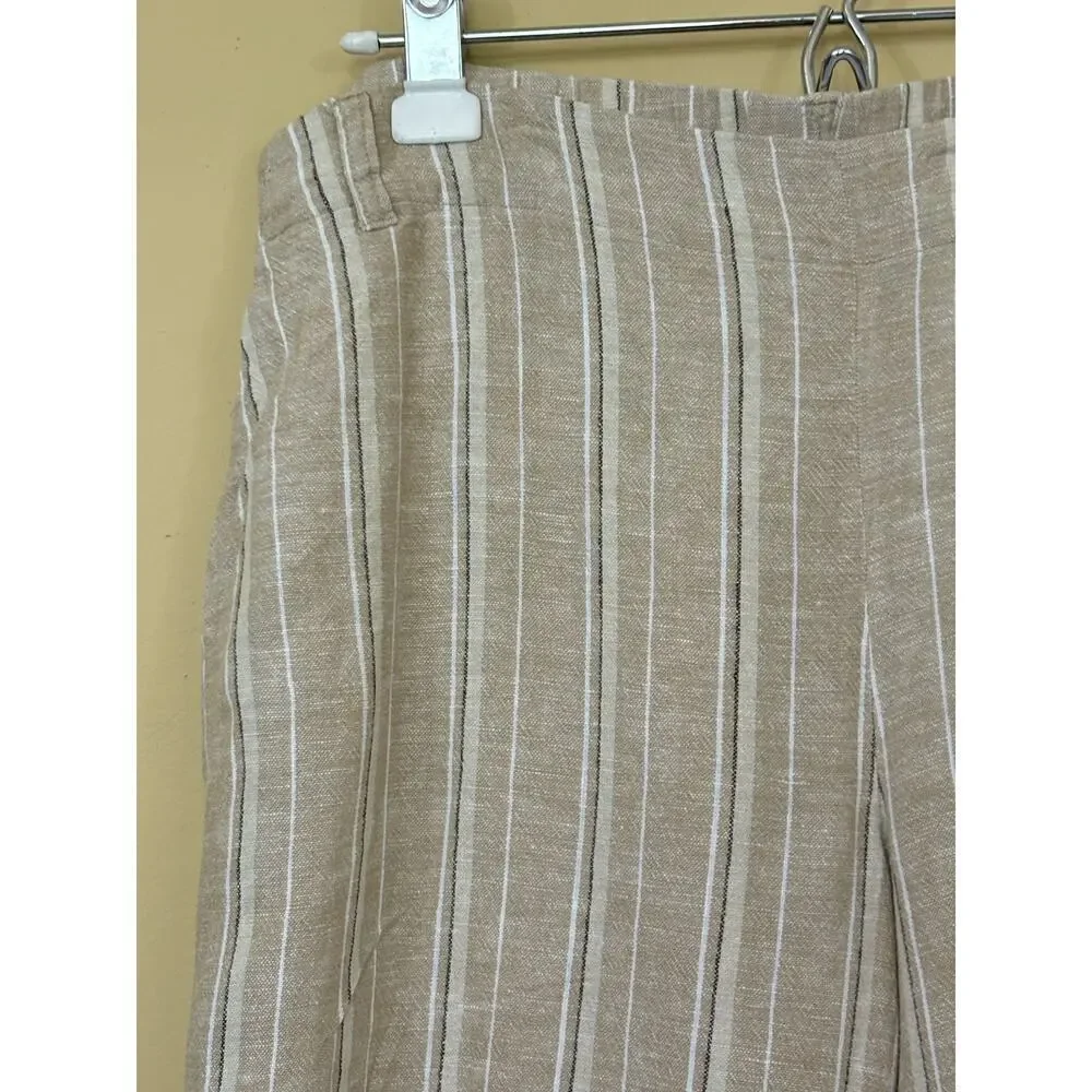 J. Jill cropped wide leg linen blend pants, tan stripe, large petite, lagenlook‎ - Picture 3 of 5